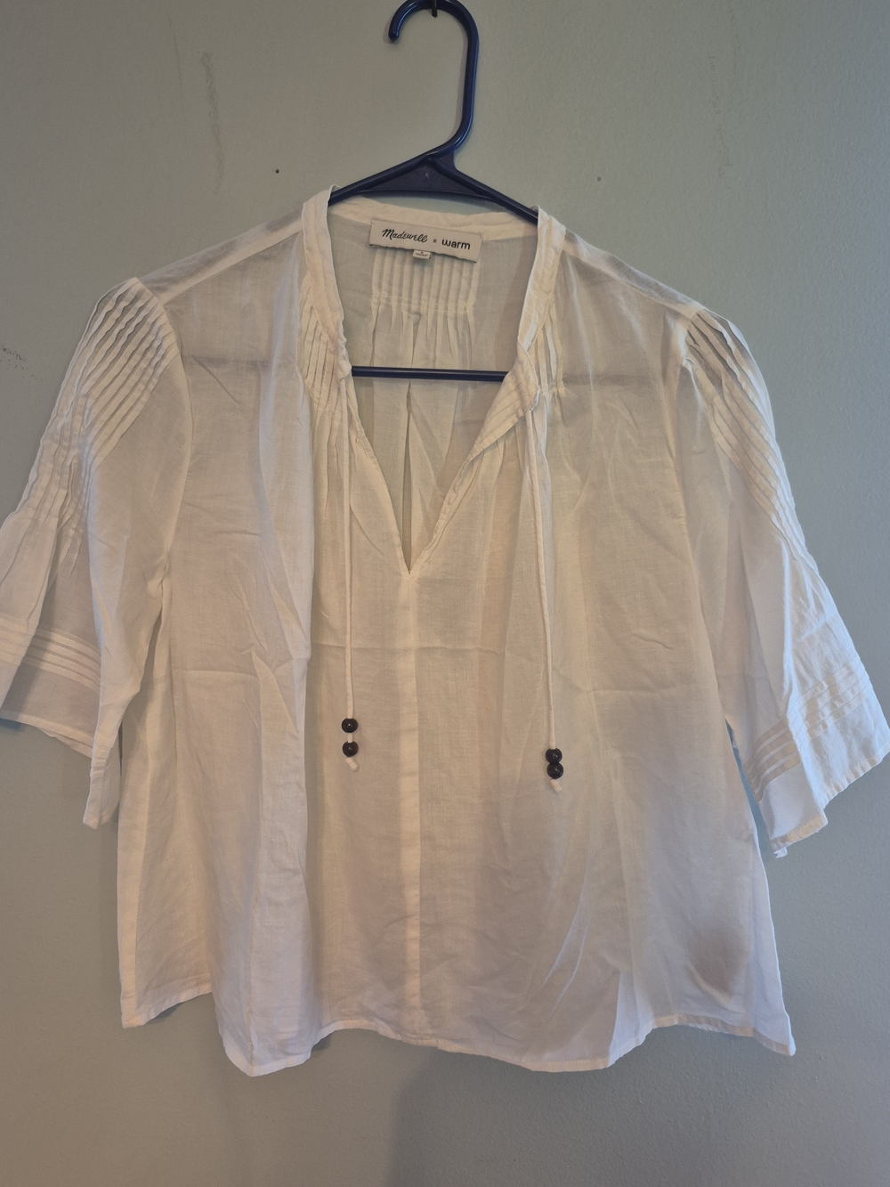 MADEWELL White Pintuck Peasant Blouse SZ SMALL - Picture 3 of 7